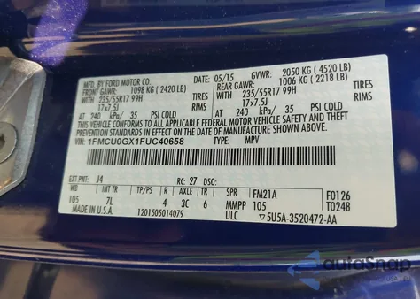 2015 Ford Escape Se from USA, damaged, VIN 1FMCU0GX1FUC40658